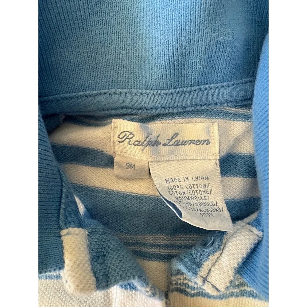 Ralph Lauren Baby Boys Bundle 3 Blue Hooded‎ Romper & Chambray Button Up Set 9M
